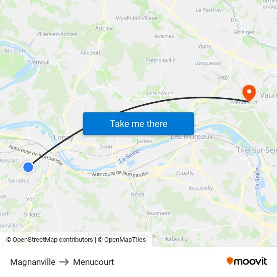 Magnanville to Menucourt map