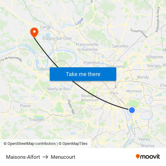 Maisons-Alfort to Menucourt map