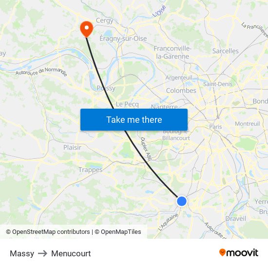 Massy to Menucourt map