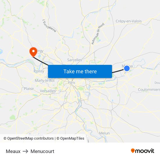 Meaux to Menucourt map