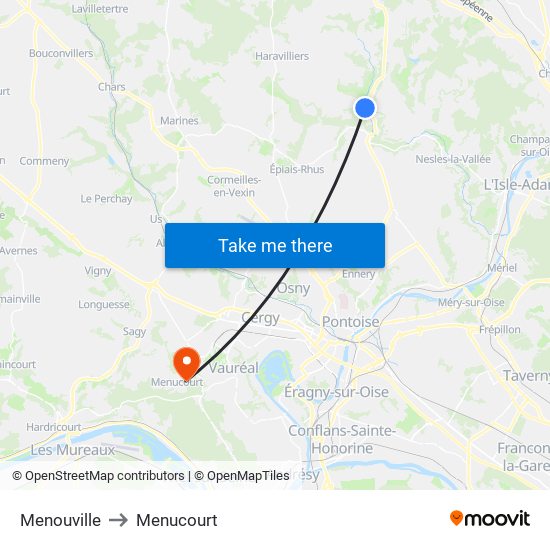 Menouville to Menucourt map