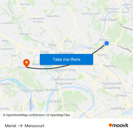 Meriel to Menucourt map