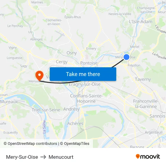 Mery-Sur-Oise to Menucourt map