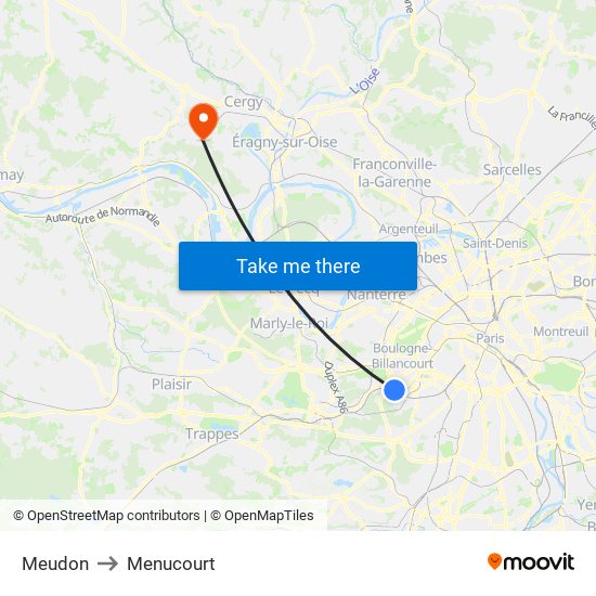 Meudon to Menucourt map