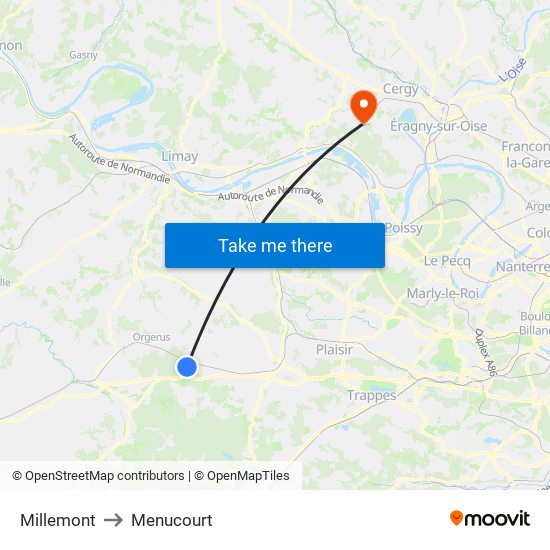 Millemont to Menucourt map