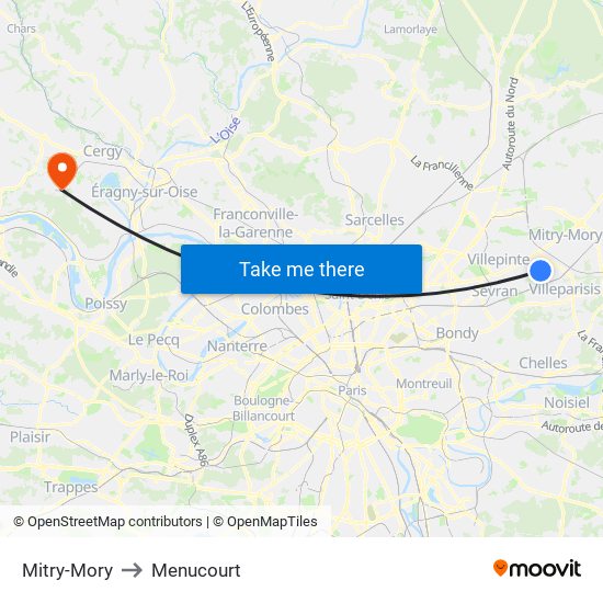 Mitry-Mory to Menucourt map