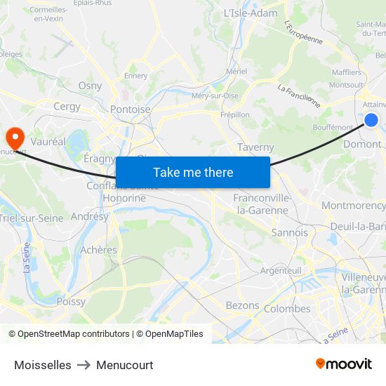 Moisselles to Menucourt map