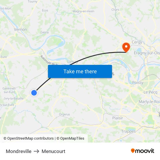 Mondreville to Menucourt map