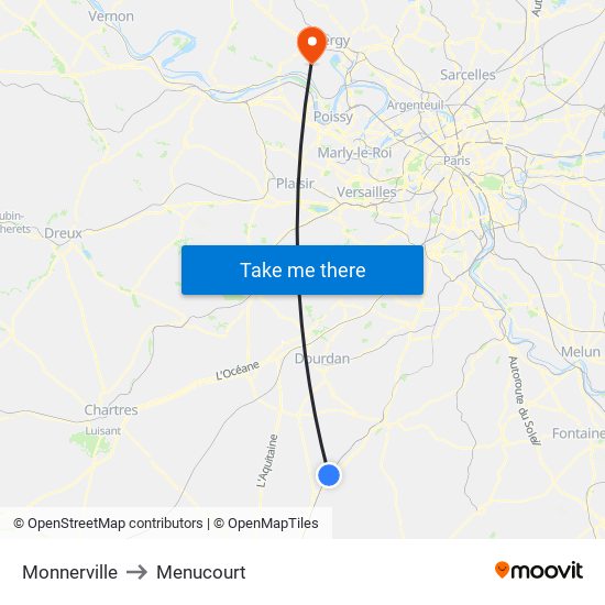 Monnerville to Menucourt map
