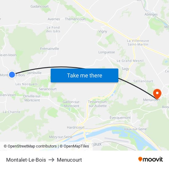 Montalet-Le-Bois to Menucourt map