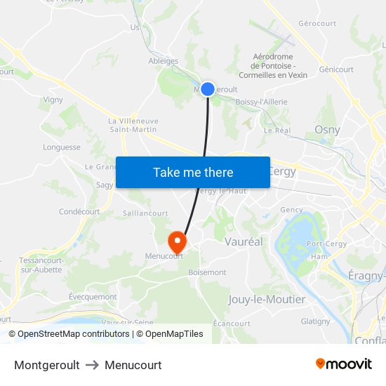 Montgeroult to Menucourt map