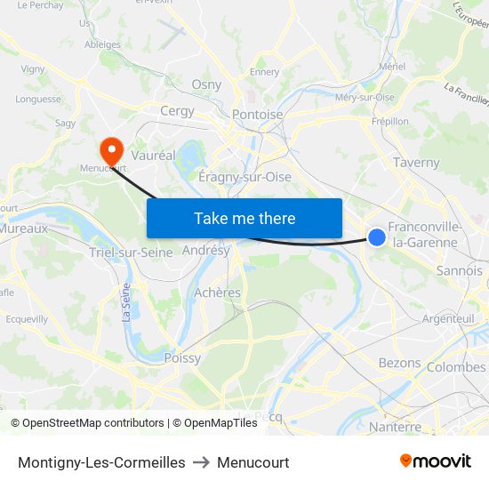 Montigny-Les-Cormeilles to Menucourt map