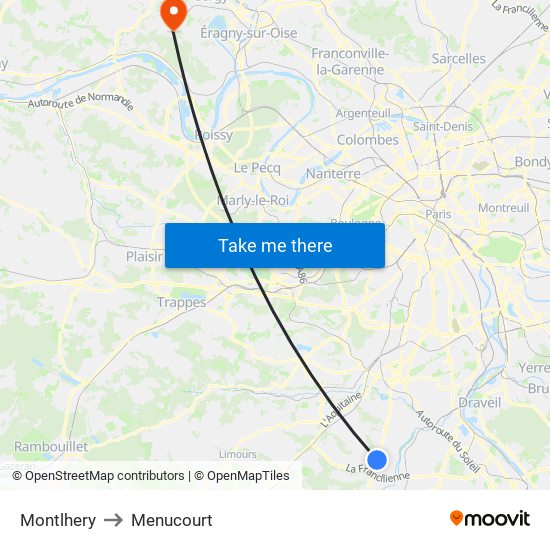 Montlhery to Menucourt map