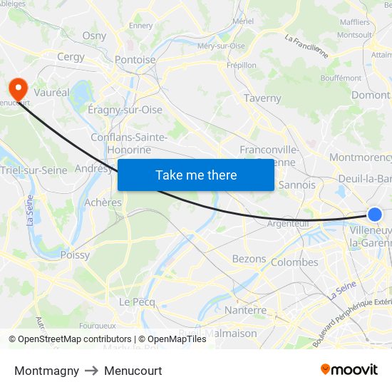 Montmagny to Menucourt map