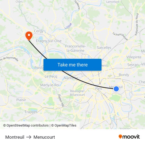 Montreuil to Menucourt map
