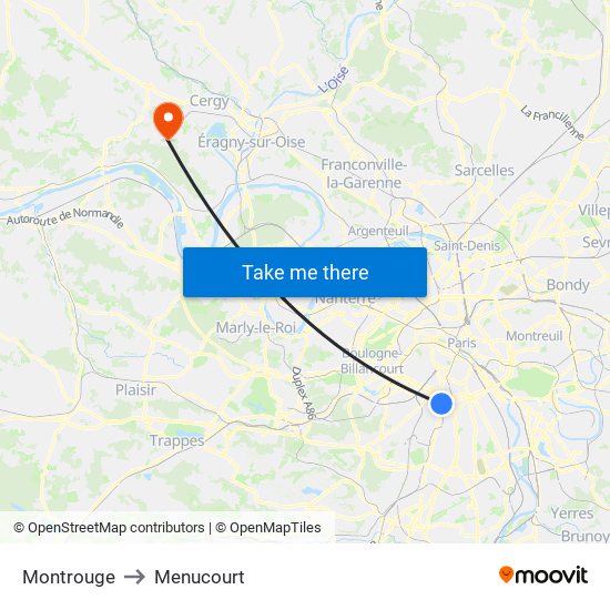 Montrouge to Menucourt map