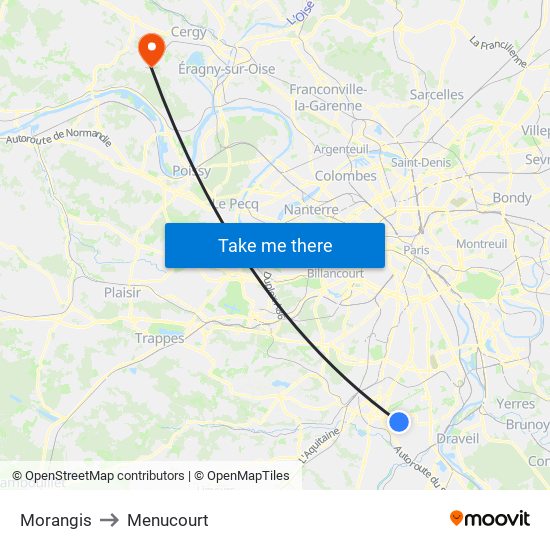 Morangis to Menucourt map