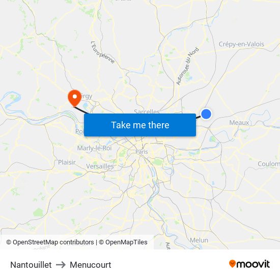 Nantouillet to Menucourt map