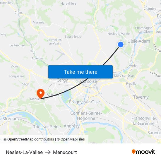 Nesles-La-Vallee to Menucourt map