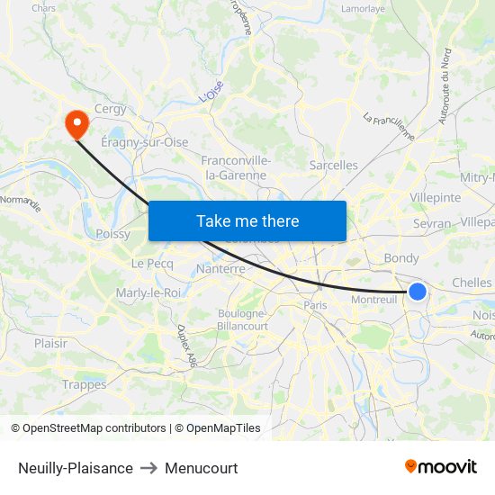 Neuilly-Plaisance to Menucourt map