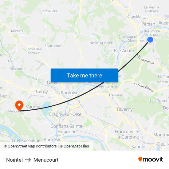 Nointel to Menucourt map