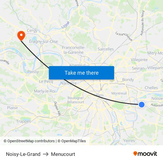 Noisy-Le-Grand to Menucourt map