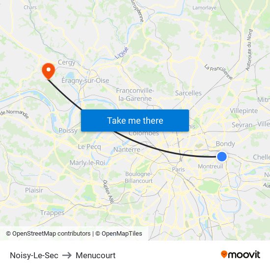 Noisy-Le-Sec to Menucourt map