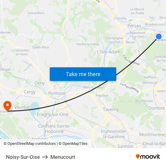 Noisy-Sur-Oise to Menucourt map