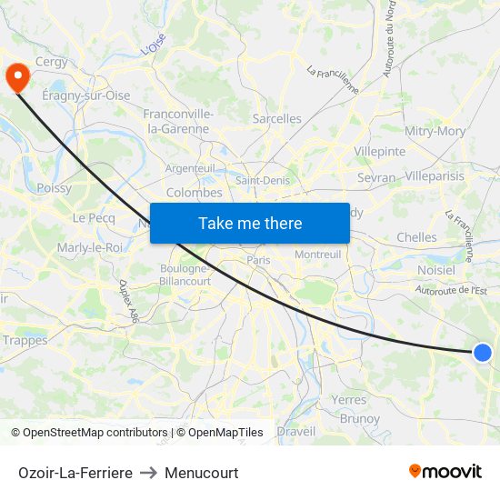 Ozoir-La-Ferriere to Menucourt map