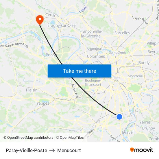 Paray-Vieille-Poste to Menucourt map