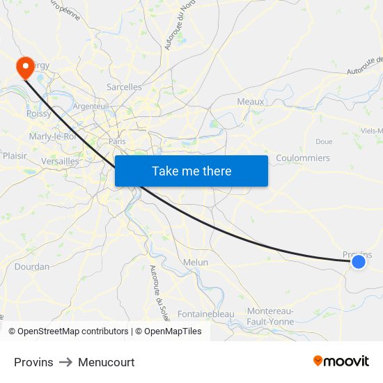 Provins to Menucourt map