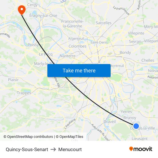 Quincy-Sous-Senart to Menucourt map
