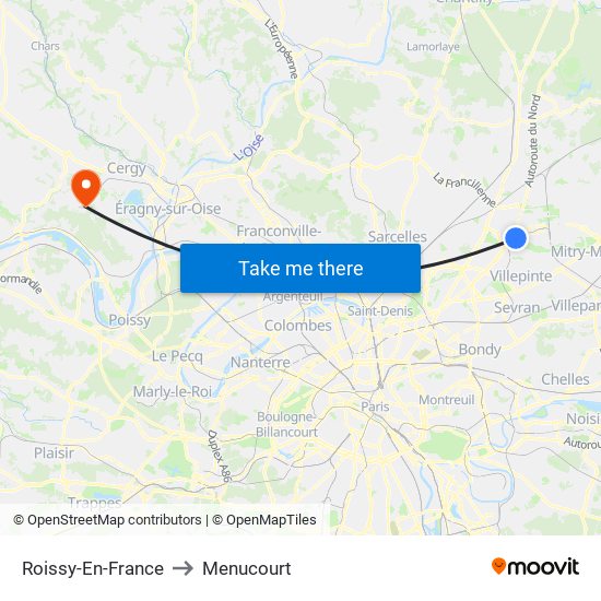 Roissy-En-France to Menucourt map