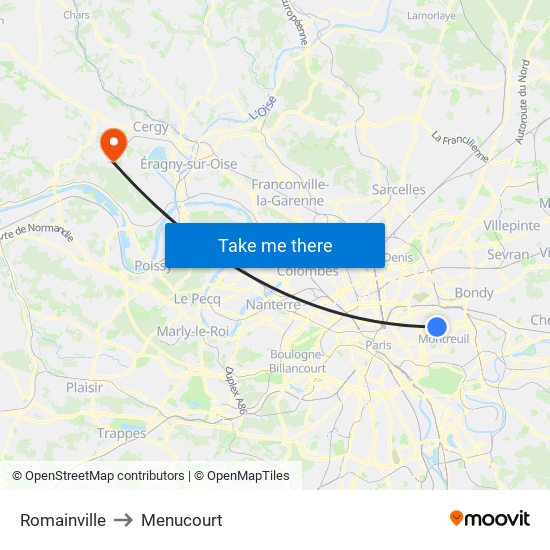 Romainville to Menucourt map