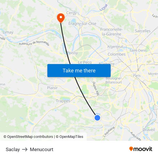 Saclay to Menucourt map