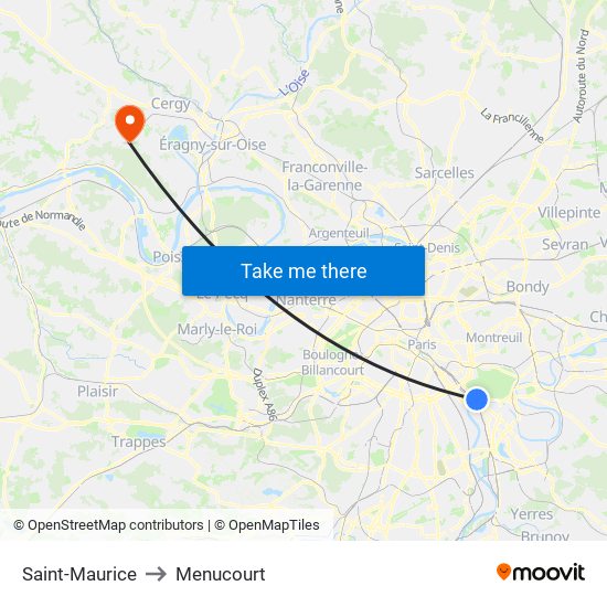 Saint-Maurice to Menucourt map
