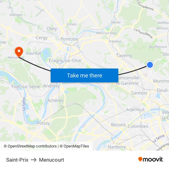 Saint-Prix to Menucourt map