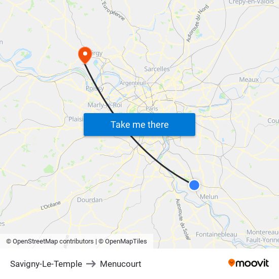 Savigny-Le-Temple to Menucourt map