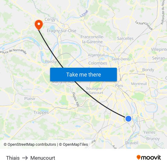 Thiais to Menucourt map