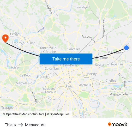 Thieux to Menucourt map