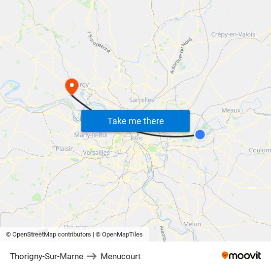 Thorigny-Sur-Marne to Menucourt map