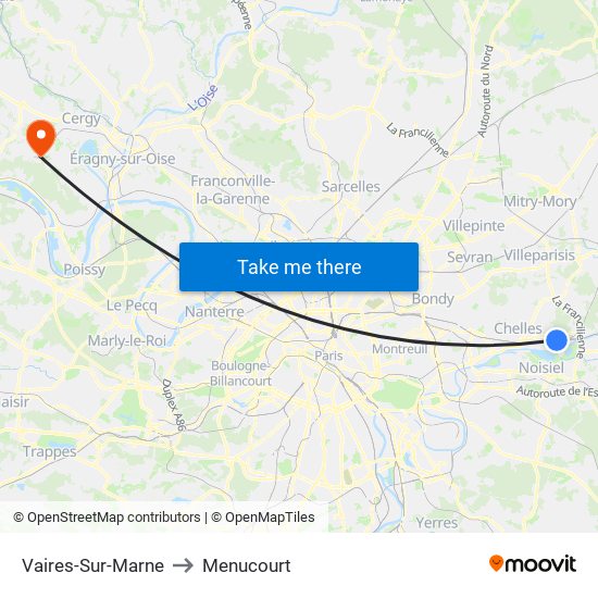 Vaires-Sur-Marne to Menucourt map