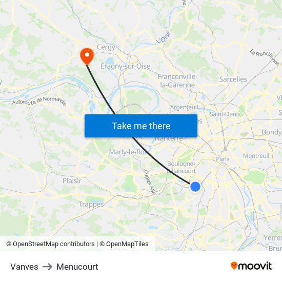 Vanves to Menucourt map