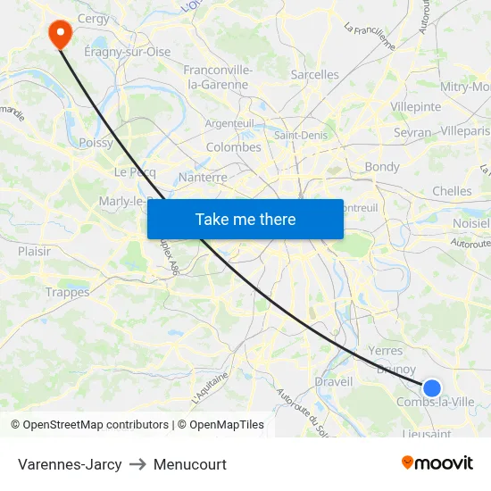 Varennes-Jarcy to Menucourt map