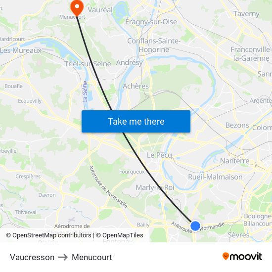 Vaucresson to Menucourt map