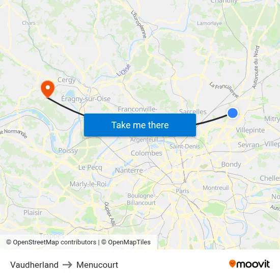 Vaudherland to Menucourt map