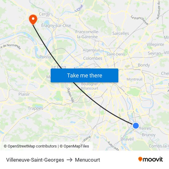 Villeneuve-Saint-Georges to Menucourt map