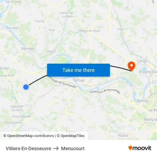 Villiers-En-Desoeuvre to Menucourt map