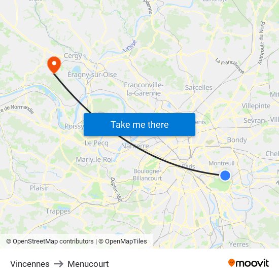 Vincennes to Menucourt map