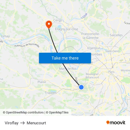 Viroflay to Menucourt map